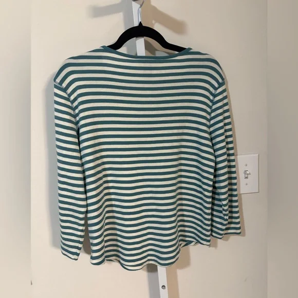 Rafaella Teal and White Striped Long Sleeve Top - Picture 3 of 5